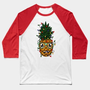 Funny pineapple wearing glasses wrapped in Christmas lights Xmas gift Baseball T-Shirt